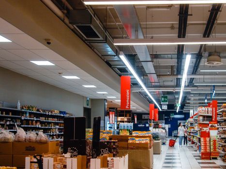 Cremona, Lombardy, Italy - May  5 6 7  2020 -people at the supermarket for grocery shopping during outbreak phase 2 and economic crisis