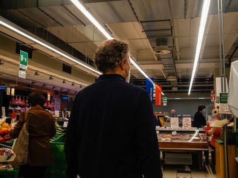 Cremona, Lombardy, Italy - May  5 6 7  2020 -people at the supermarket for grocery shopping during outbreak phase 2 and economic crisis