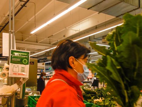 Cremona, Lombardy, Italy - May  5 6 7  2020 -people at the supermarket for grocery shopping during outbreak phase 2 and economic crisis