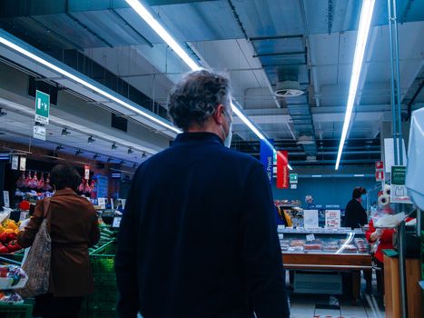 Cremona, Lombardy, Italy - May  5 6 7  2020 -people at the supermarket for grocery shopping during outbreak phase 2 and economic crisis