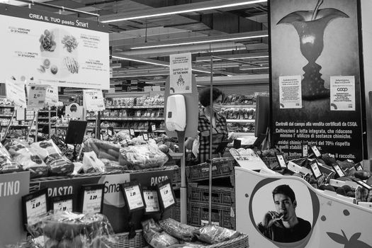 Cremona, Lombardy, Italy - May  5 6 7  2020 -people at the supermarket for grocery shopping during outbreak phase 2 and economic crisis