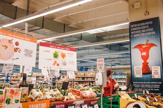 Cremona, Lombardy, Italy - May  5 6 7  2020 -people at the supermarket for grocery shopping during outbreak phase 2 and economic crisis