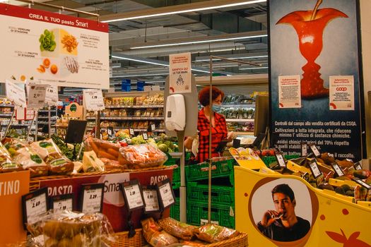 Cremona, Lombardy, Italy - May  5 6 7  2020 -people at the supermarket for grocery shopping during outbreak phase 2 and economic crisis