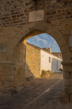 View of the town gate in the historic village, in Monsaraz, Portugal