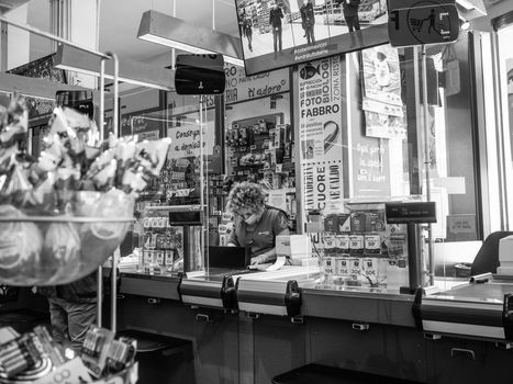 Cremona, Lombardy, Italy - May  5 6 7  2020 -people at the supermarket for grocery shopping during outbreak phase 2 and economic crisis