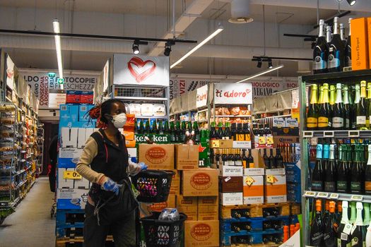 Cremona, Lombardy, Italy - May  5 6 7  2020 -people at the supermarket for grocery shopping during outbreak phase 2 and economic crisis