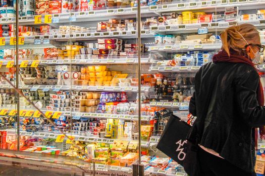 Cremona, Lombardy, Italy - May  5 6 7  2020 -people at the supermarket for grocery shopping during outbreak phase 2 and economic crisis