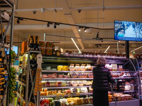 Cremona, Lombardy, Italy - May  5 6 7  2020 -people at the supermarket for grocery shopping during outbreak phase 2 and economic crisis