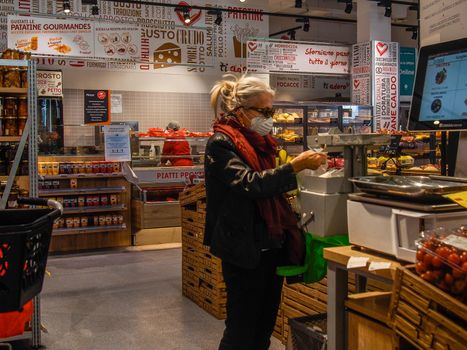 Cremona, Lombardy, Italy - May  5 6 7  2020 -people at the supermarket for grocery shopping during outbreak phase 2 and economic crisis