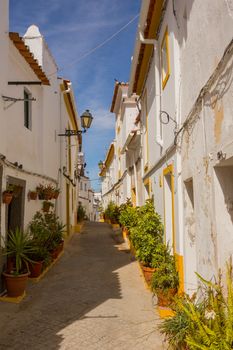 Old narrow street in Elvas. Alentejo, Portugal.