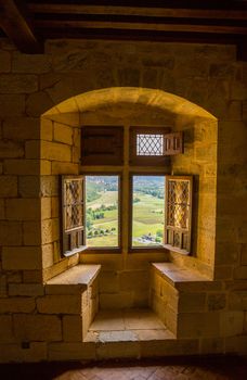 Interior view on medieval fortress Castelnaud Castle (Chateau de Castelnaud) in Dordogne valley, Perigord Noir region, Aquitaine, France