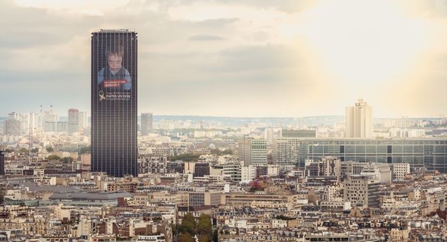 Paris, France - October 8, 2017 : aerial view of Paris with its typical building and the Montparnasse tower on a fall day