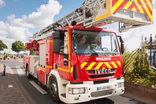 Saint Gilles Croix de Vie France - July 14, 2016 : firefighters parade on the occasion of the French National Day on a summer day