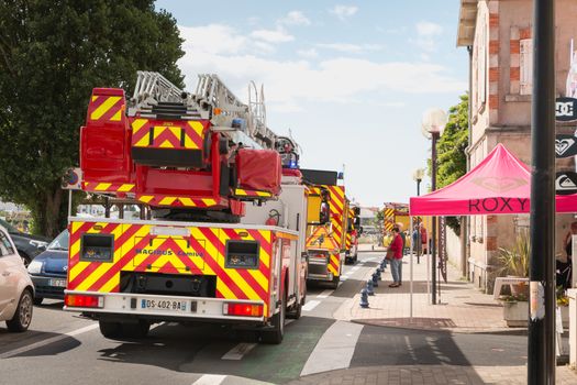 Saint Gilles Croix de Vie France - July 14, 2016 : firefighters parade on the occasion of the French National Day on a summer day