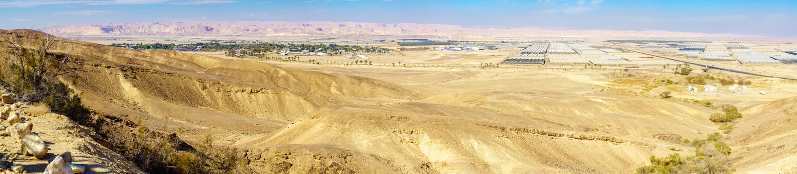 Panoramic view of Paran and the Arava desert landscape from Paran lookout, Southern Israel
