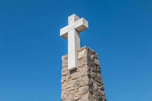 architectural detail of the Cabo da Roca cross in Portugal, the westernmost point of the European continent