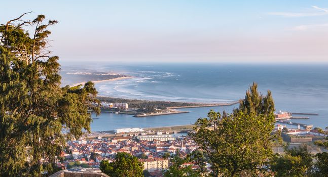 Aerial view of the famous city Viana do Castelo in northern Portugal on a spring day