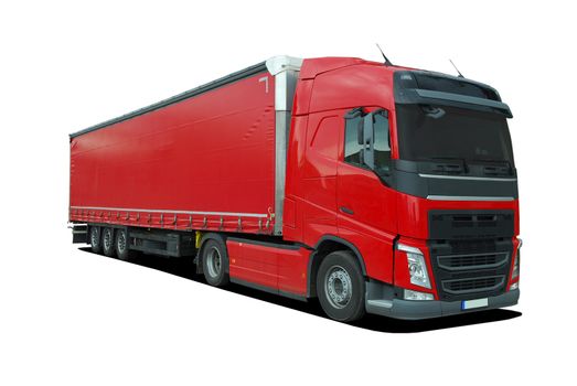 large truck with semi trailer on a white background
