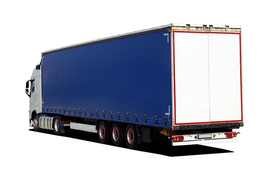 large truck with semi trailer rear view