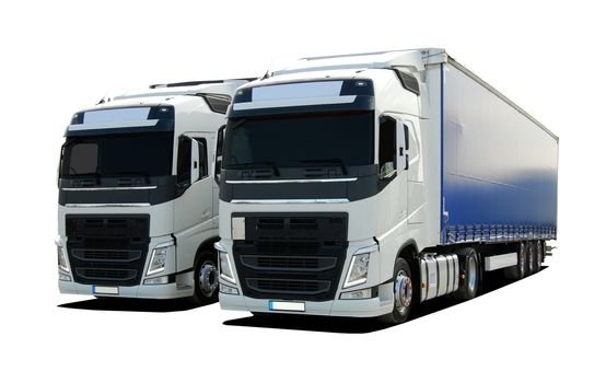 two large truck with semi trailer on a white background