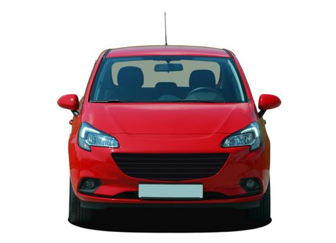 small red car on white background, front view