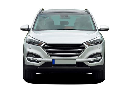white SUV on a white background, front view