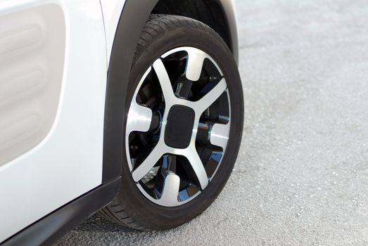 tire and alloy wheel on a passenger car
