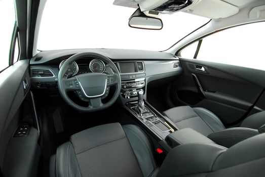 studio shot passenger car interior, front view