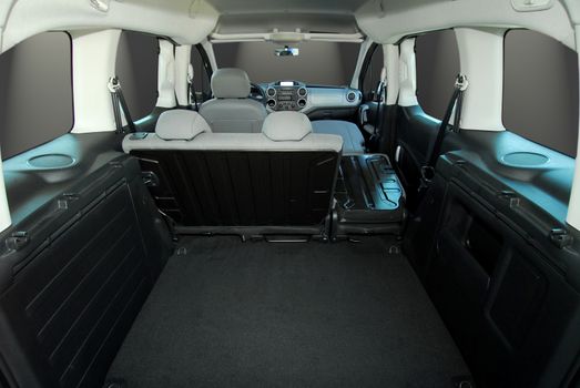 Empty trunk with folded seats of the large passenger car