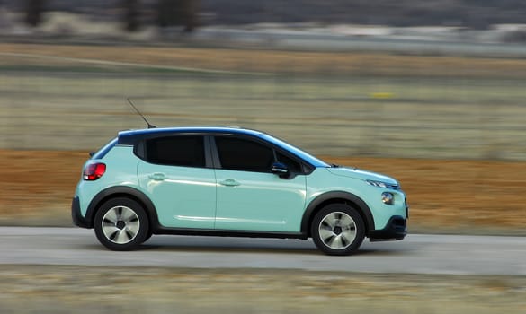 car photographed at high speeds