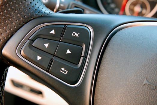 detail on the steering wheel with controls