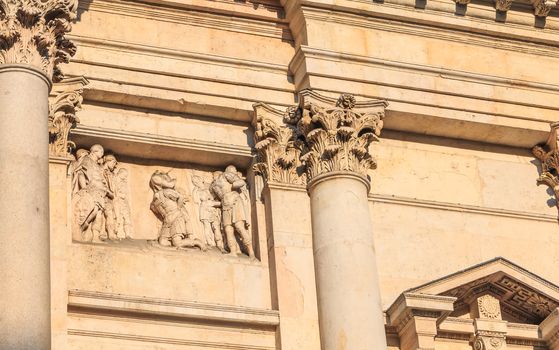 Milan, Italy - November 3, 2017: Architectural detail of the San Fedele Church in Milan on a fall day, Italian Jesuit Catholic religious building