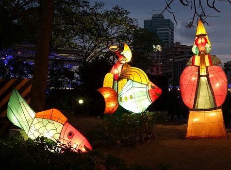 KAOHSIUNG, TAIWAN - FEBRUARY 18, 2014: Colorful lanterns are displayed on the banks of the Love River during the 2014 Kaohsiung Lantern Festival