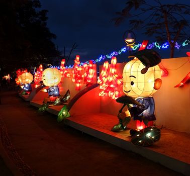 KAOHSIUNG, TAIWAN - FEBRUARY 18, 2014: Colorful lanterns are displayed on the banks of the Love River during the 2014 Kaohsiung Lantern Festival