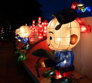 KAOHSIUNG, TAIWAN - FEBRUARY 18, 2014: Colorful lanterns are displayed on the banks of the Love River during the 2014 Kaohsiung Lantern Festival