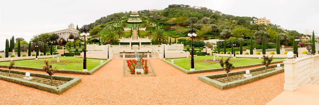 The Bahai gardens and archive building, on the slopes of the Carmel Mountain, in Haifa, Israel