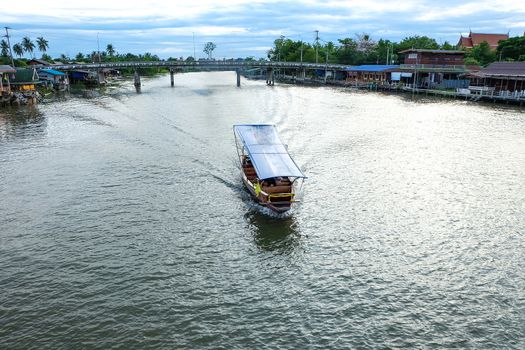 One passenger ship Playing in the river