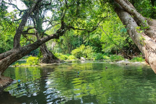 Chet Sao Noi Waterfall Located in the area of Pak Chong District Nakhon Ratchasima And Muak Lek District, Wang Muang District, Saraburi Province, Thailand.