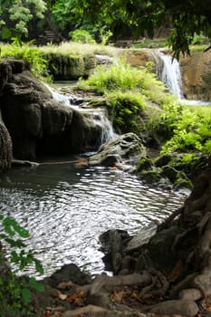 Chet Sao Noi Waterfall Located in the area of Pak Chong District Nakhon Ratchasima And Muak Lek District, Wang Muang District, Saraburi Province, Thailand.