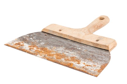 rusty spatula to coat on white background in studio