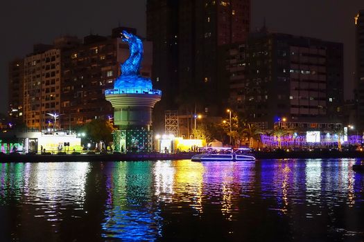 KAOHSIUNG, TAIWAN -- MARCH 6, 2015: To celebrate the Chinese year the banks of the Love River are illuminated  during the traditional Lantern Festival.
