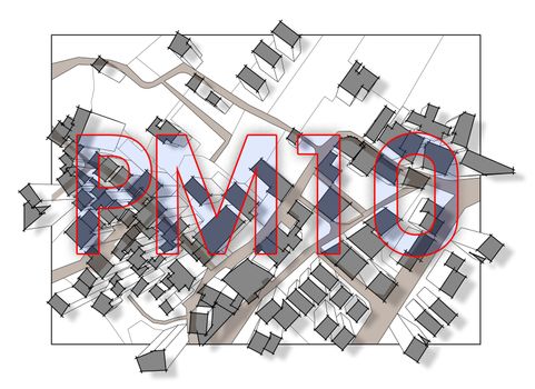 Dangerous particulate matter (fine dust PM10) over our cities - concept illustration.