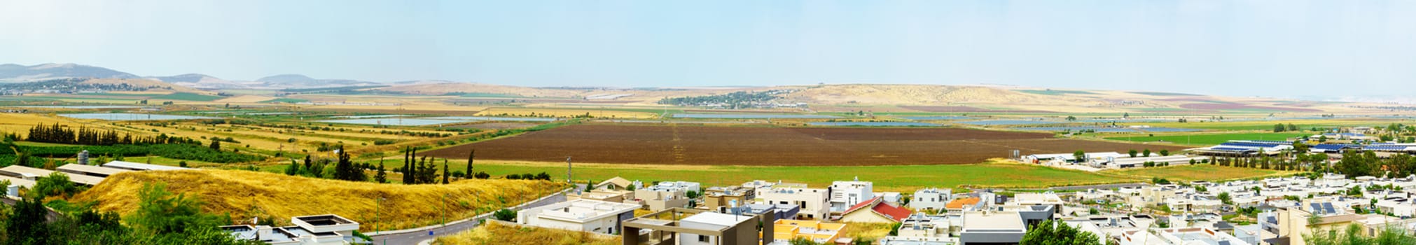 Panoramic view of Heftziba, and countryside of Jezreel and Beit Shean Valleys. Northern Israel