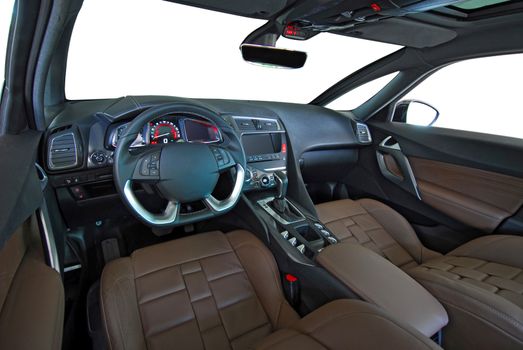 studio shot passenger car interior, front view