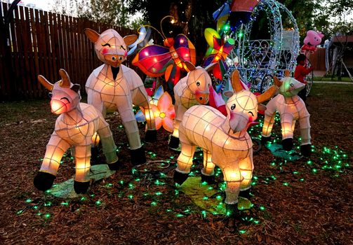 KAOHSIUNG, TAIWAN -- FEBRUARY 13, 2016: Colorful lanterns are displayed on the banks of the Love River during the 2016 Kaohsiung Lantern Festival
