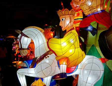 KAOHSIUNG, TAIWAN -- FEBRUARY 13, 2016: Colorful lanterns are displayed on the banks of the Love River during the 2016 Kaohsiung Lantern Festival