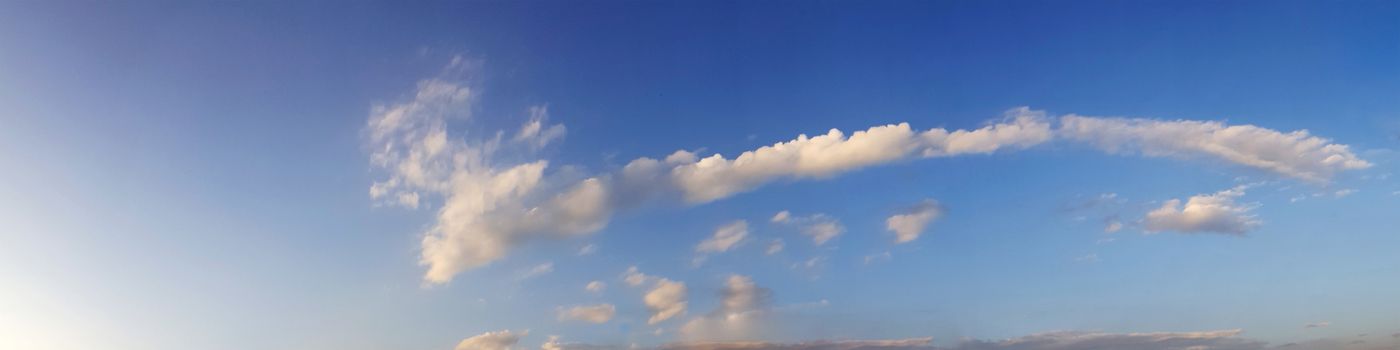 Panorama sky with cloud on a sunny day. Beautiful cirrus cloud.