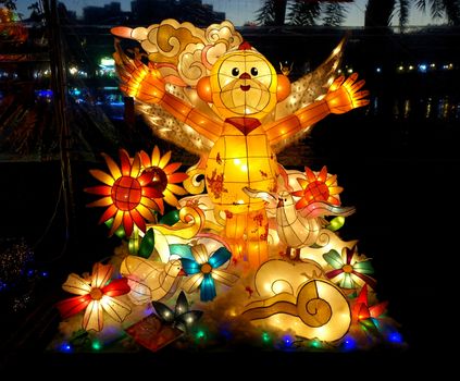 KAOHSIUNG, TAIWAN -- FEBRUARY 13, 2016: Colorful lanterns are displayed on the banks of the Love River during the 2016 Kaohsiung Lantern Festival