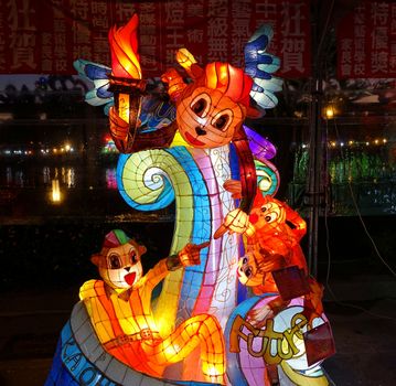 KAOHSIUNG, TAIWAN -- FEBRUARY 13, 2016: Colorful lanterns are displayed on the banks of the Love River during the 2016 Kaohsiung Lantern Festival