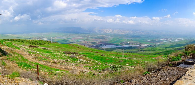 Panoramic view of the Jordan River valley, south of the Sea of Galilee. Northern Israel